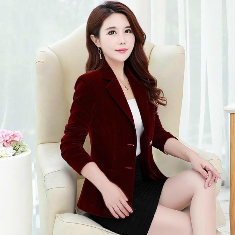 PEONFLY Fashion Women Velvet Blazer Long Sleeve Korea Style Female Office Ladies Arrival Outwear Feminino 220818