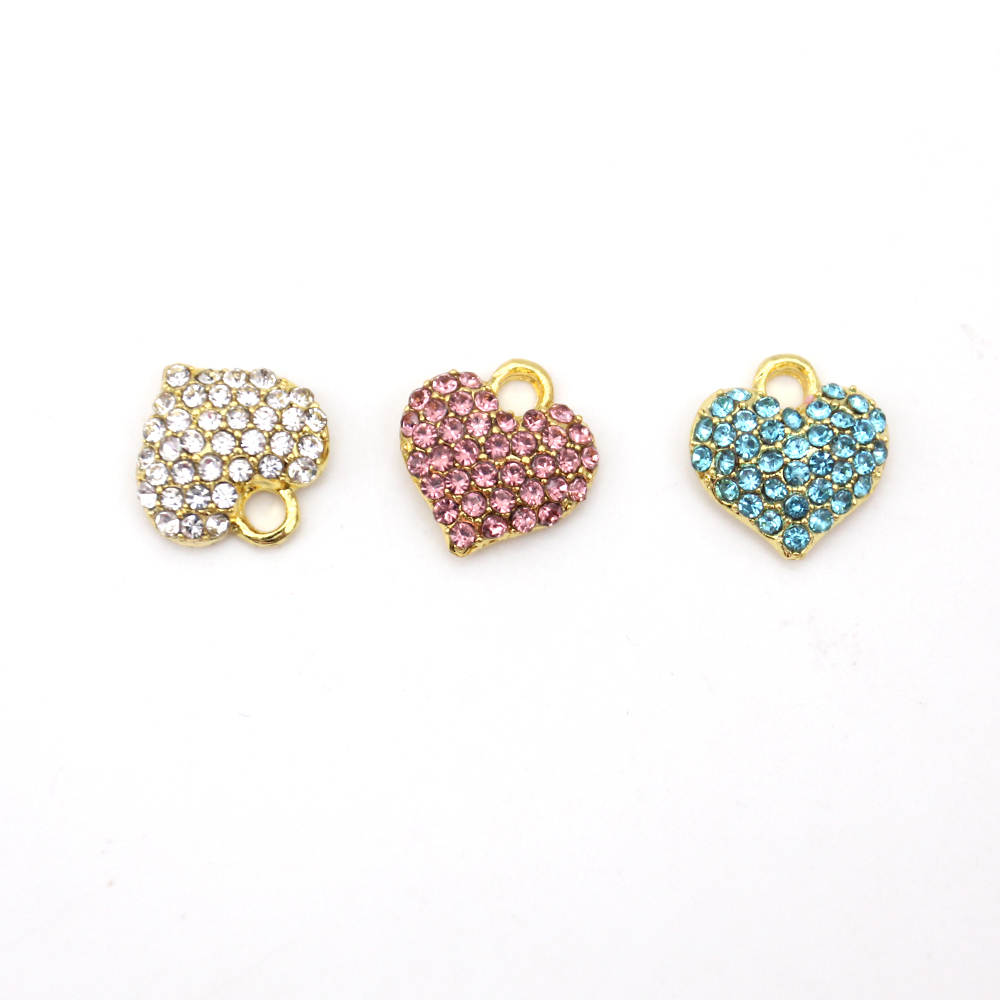 20pcs Cute Small Mix Color DIY Craft Charms For Kids Muslim Islamic Rhinestone Crystal Love Heart Shape Pendant Charm For Bracelet /Necklace Making Je