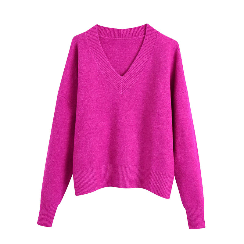 2022 Women Fashion Loose Soft Touch Knit Sweater Vintage V Neck Long Sleeve Female Pullovers Chic Tops, Rose red
2022 Women Fashion Loose Soft Touch Knit Sweater Vintage V Neck Long Sleeve Female Pullovers Chic Tops, Rose red