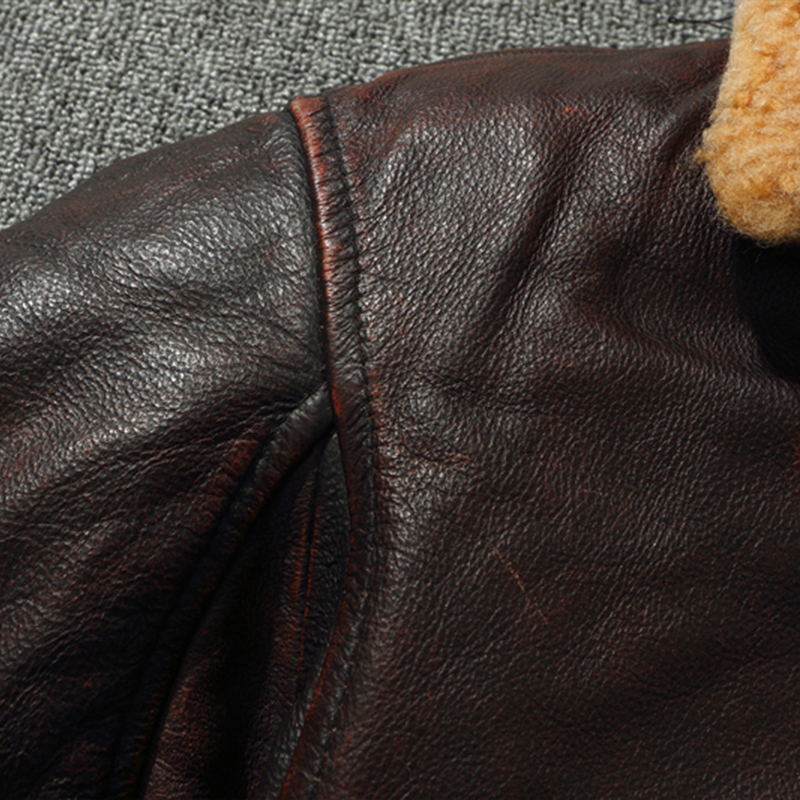 G1 Men s Thick Pilot Leather Jacket Vintage Brown Loose Coat Wool Collar Classical Military Bomber 100 Natural Cowhide 220818
