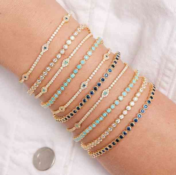 Bangle Designer Jewelry Hot Fashion Thin Cz Tennis Chain Cute Lovely Small Turkish Evil Eye Charm Bracelet for Women Girls