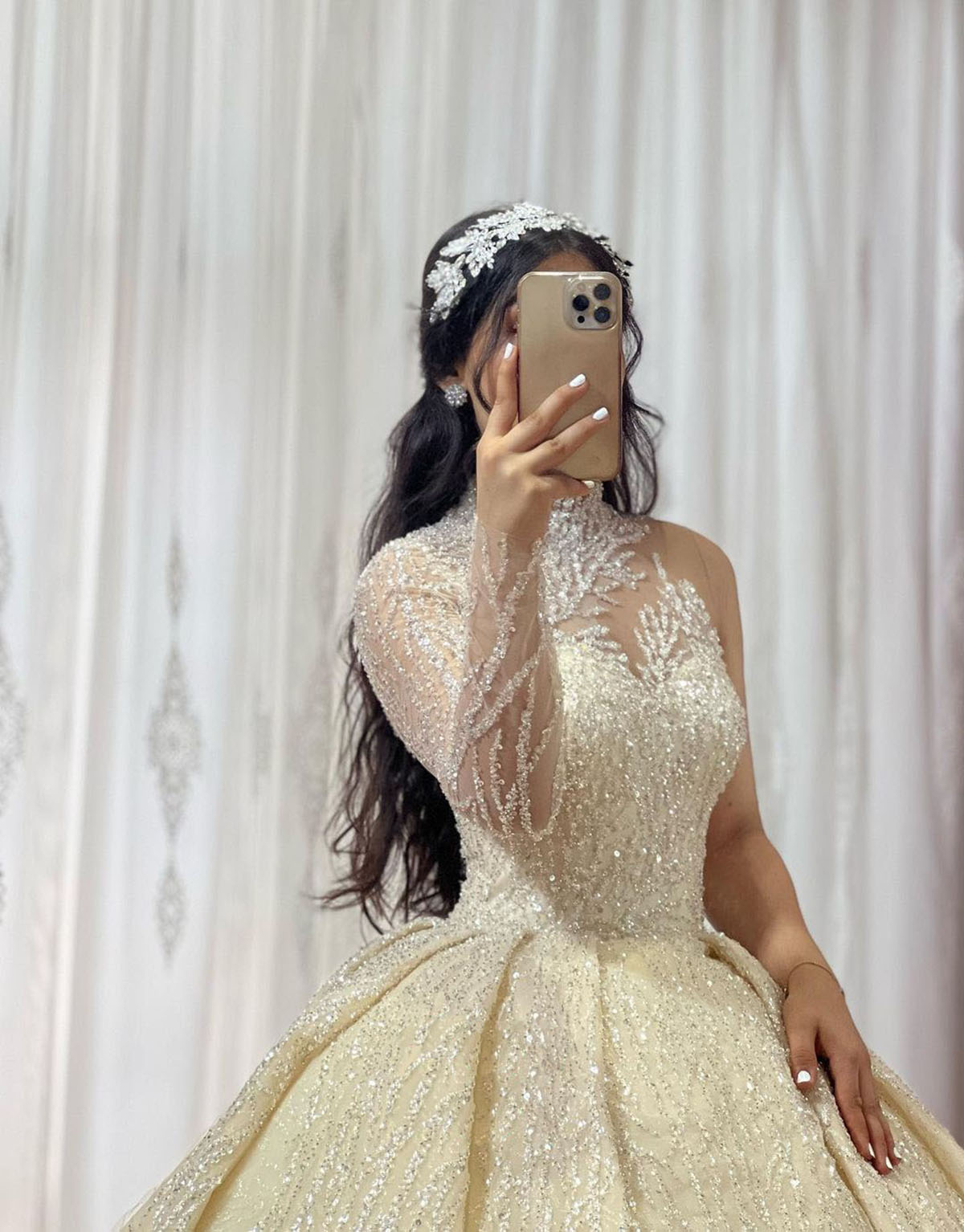 Luxurious Ball Gown Sequins Wedding Dress High Neck One Shoulder Sweep Train Custom Made Bridal Robes Vestido De Novia