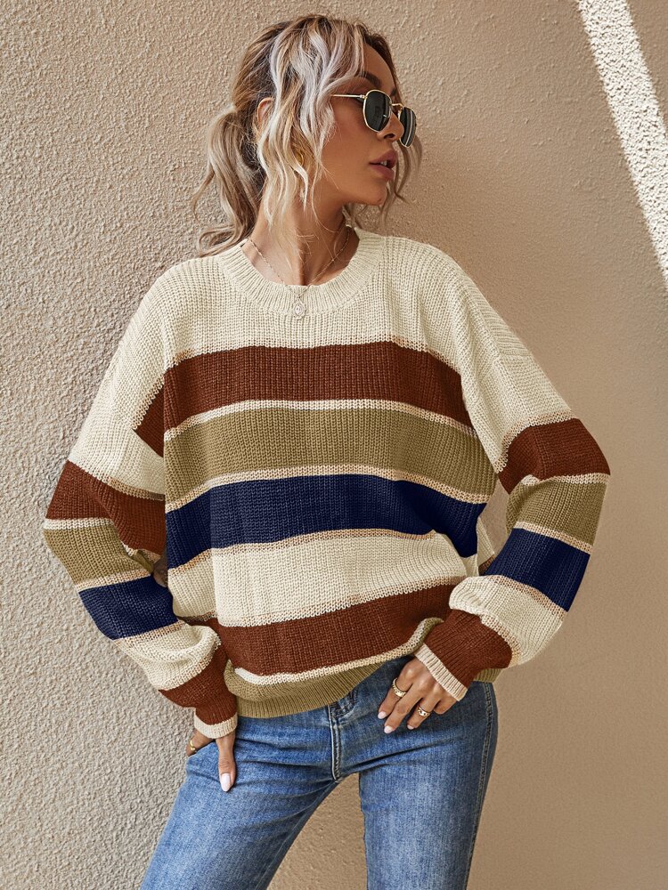 Autumn Winter Stripe Pullover Casual Loose Women Knitted Sweater Vintage Long Sleeve Knitwear Female O Neck Jumpers Streetwear, Style1
Autumn Winter Stripe Pullover Casual Loose Women Knitted Sweater Vintage Long Sleeve Knitwear Female O Neck Jumpers Streetwear, Style1