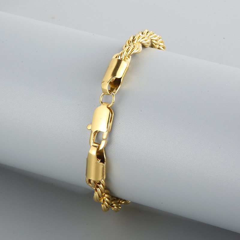 316L Stainless Steel Rope Chain Bracelet Titanium Steel 18K Gold Plated Bangle for Men Women No Fade