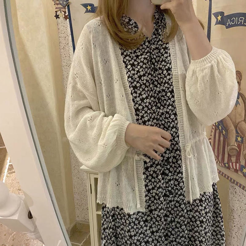 Cardigan Women Spring Loose Lace-up Sweet Girls Batwing Sleeve Vintage Korean Style Knitted Sweaters Sun-protection Female 220818