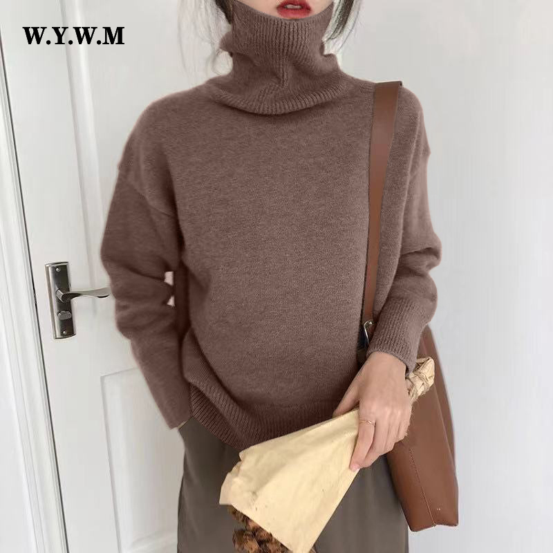 WYWM Cashmere Elegant Turtle Neck Women Sweater Soft Knitted Basic Pullovers O Neck Loose Warm Female Knitwear Jumper 220818