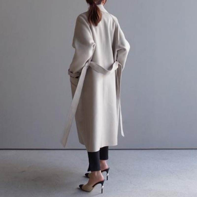 Winter Women s Beige Elegant Wool Blended Solid Color Korean Long Coat Retro Fashion Black Simple Camel Oversized 220818