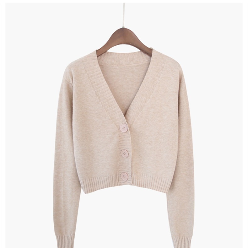Knitted Crop Cardigan Women Korean Short Sweater Long sleeve V neck Green Blue 220818