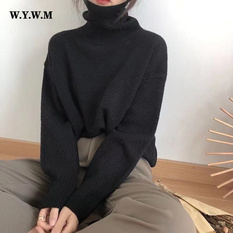 WYWM Cashmere Elegant Turtle Neck Women Sweater Soft Knitted Basic Pullovers O Neck Loose Warm Female Knitwear Jumper 220818