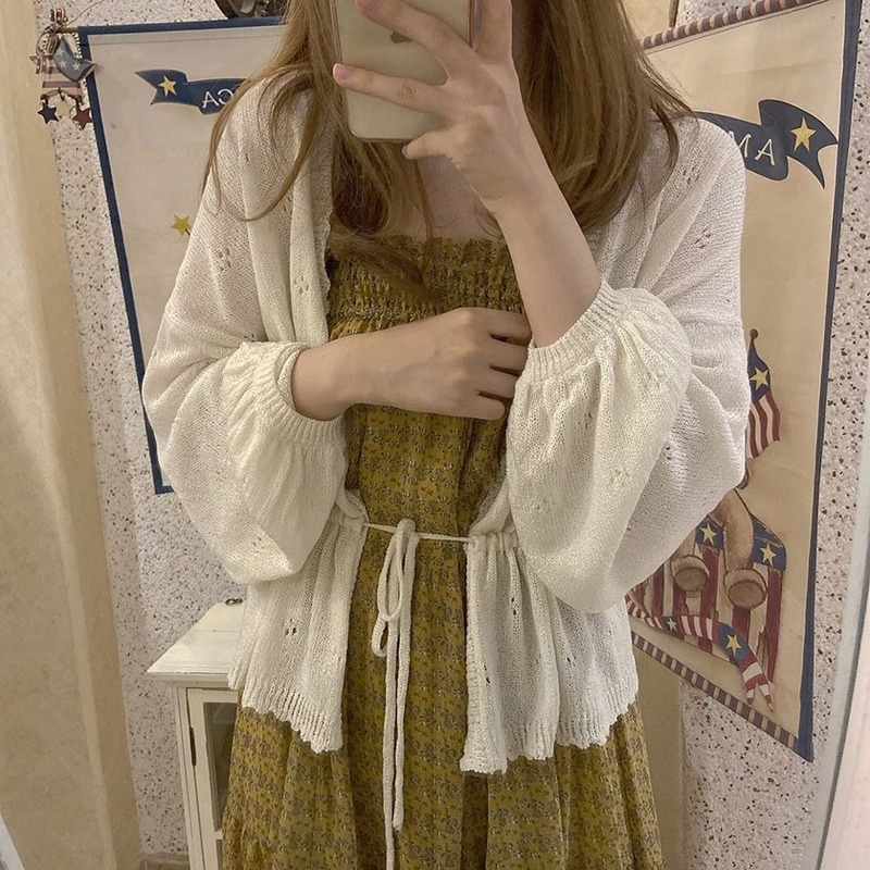 Cardigan Women Spring Loose Lace-up Sweet Girls Batwing Sleeve Vintage Korean Style Knitted Sweaters Sun-protection Female 220818