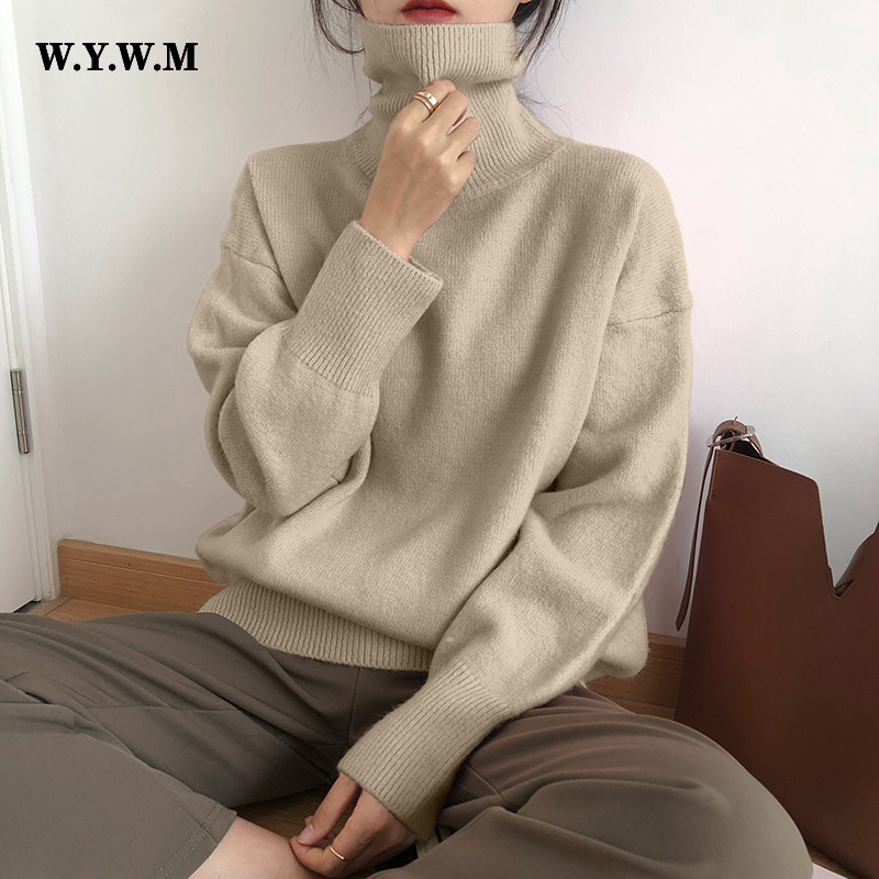WYWM Cashmere Elegant Turtle Neck Women Sweater Soft Knitted Basic Pullovers O Neck Loose Warm Female Knitwear Jumper 220818