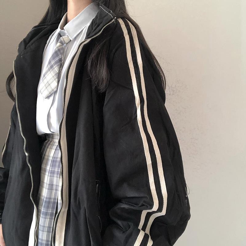 Jackets Women Striped All-match Females BF Harajuku Stand Collar Zipper-pocket Leisure Streetwear Wind-proof Outwears 220818