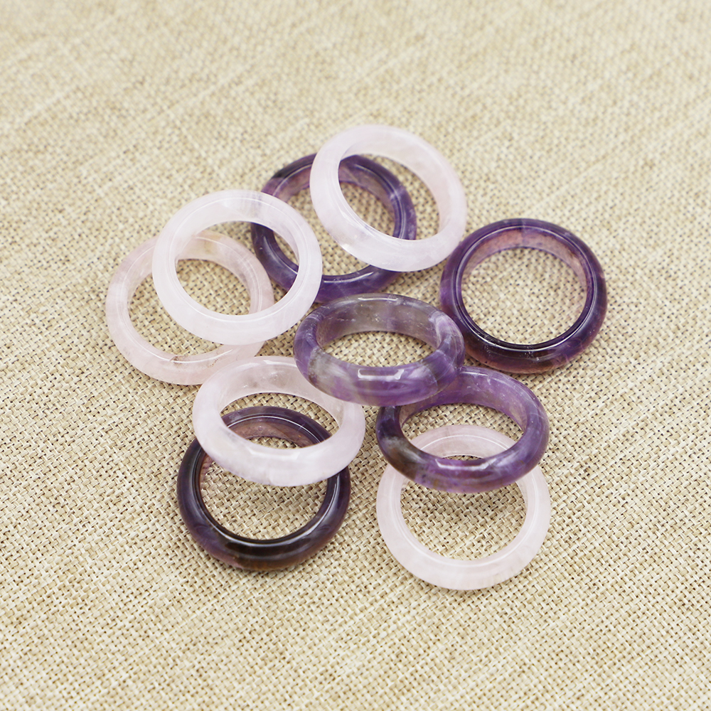 Natural Amethyst Pink Crystal Ring Bulk Lots Mixed Color Thin Smooth Anxiety Relief Unisex Healing Jewelry Gift