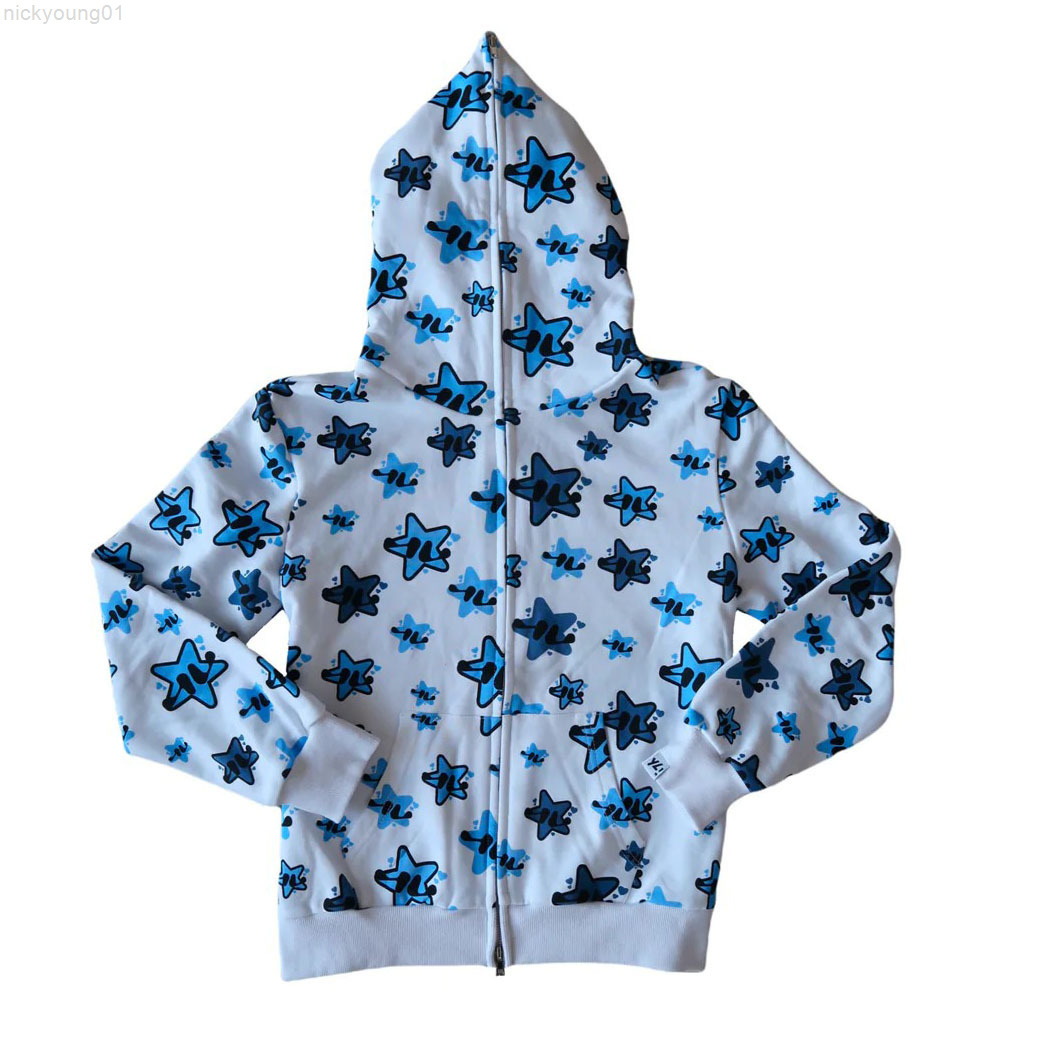 Fashion star print oversized hoodie men's autumn and winter 2022Y2K streetwear commuter loose zipper top couple models Y220818