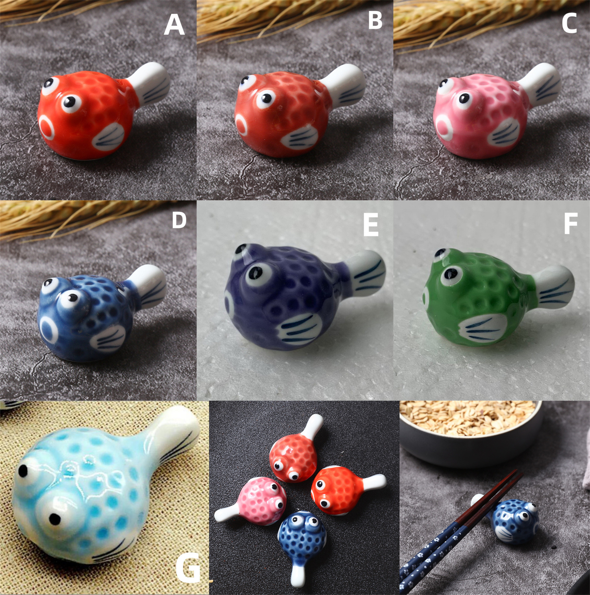 Puffer Fish Chopstick Rest Japanese Ceramic Chopsticks Stand Storage Funny Cartoon Shape Restaurant Supplies 0113I
