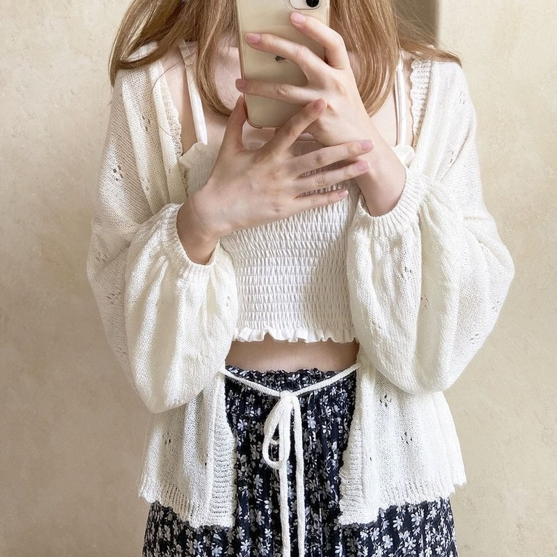 Cardigan Women Spring Loose Lace-up Sweet Girls Batwing Sleeve Vintage Korean Style Knitted Sweaters Sun-protection Female 220818