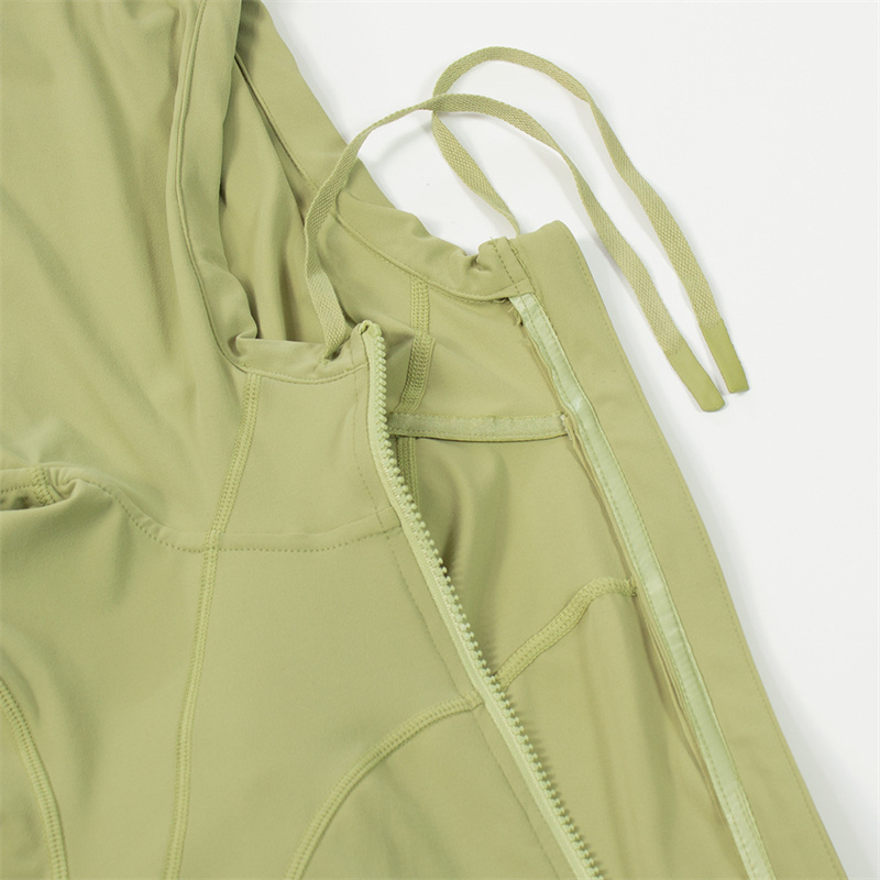 Yoga Jacket Nude Solid Color Sportswear for Women with Shaping Waist and Hood