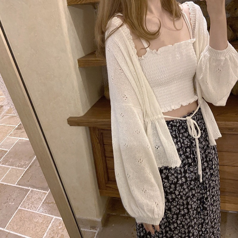 Cardigan Women Spring Loose Lace-up Sweet Girls Batwing Sleeve Vintage Korean Style Knitted Sweaters Sun-protection Female 220818