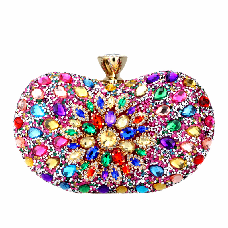 Multi Color Crystal Women Evening Metal Clutches Bag Wedding Party Prom Bridal Handbag Purse 220818