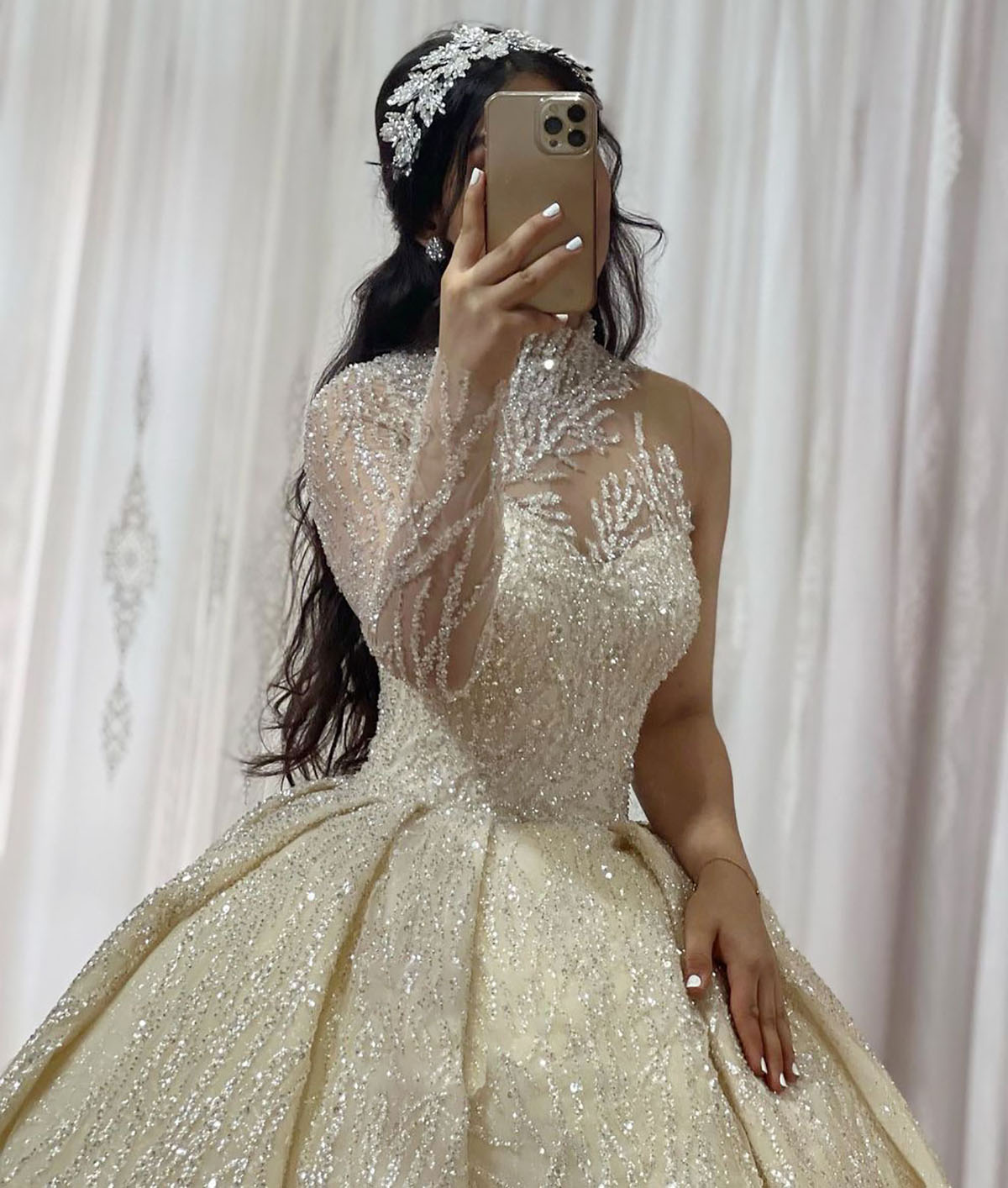 Luxurious Ball Gown Sequins Wedding Dress High Neck One Shoulder Sweep Train Custom Made Bridal Robes Vestido De Novia
