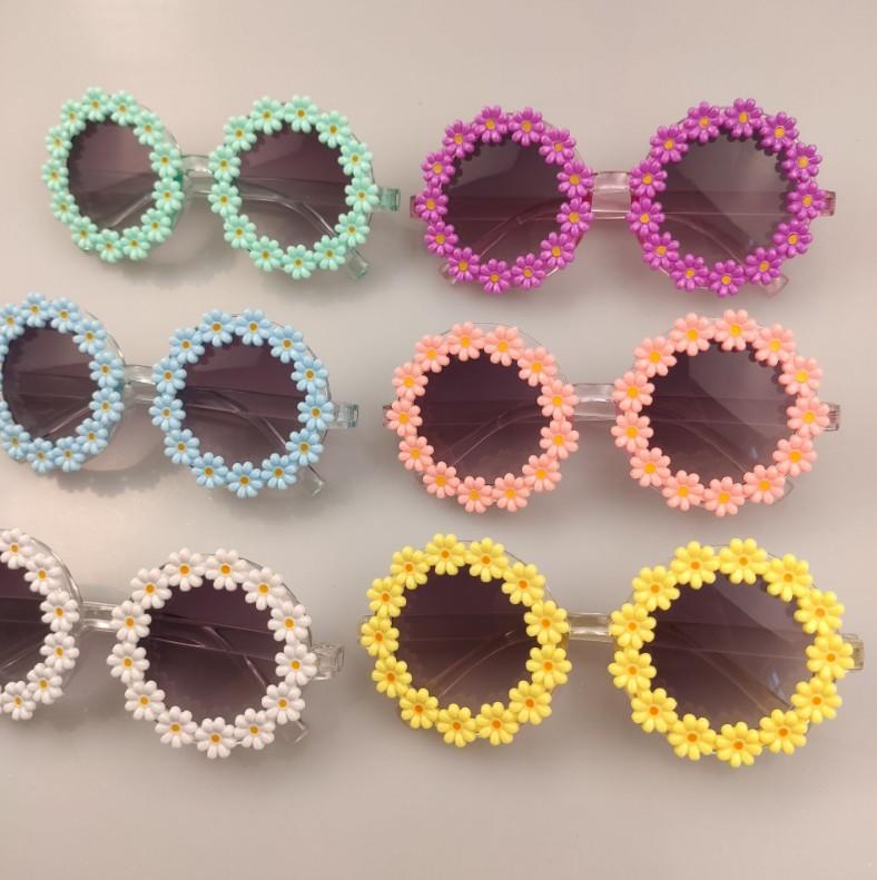 Children's Cute Daisy Flower Sunglasses Round Protection Outdoor 2022 New Fashion Eyewear For Kids Sweat Sun Glasses H260130