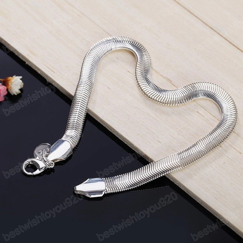 925 Sterling Silver 6mm Side Snake Chain Bracelet For Women Wedding Engagement Party Fashion Jewelry
