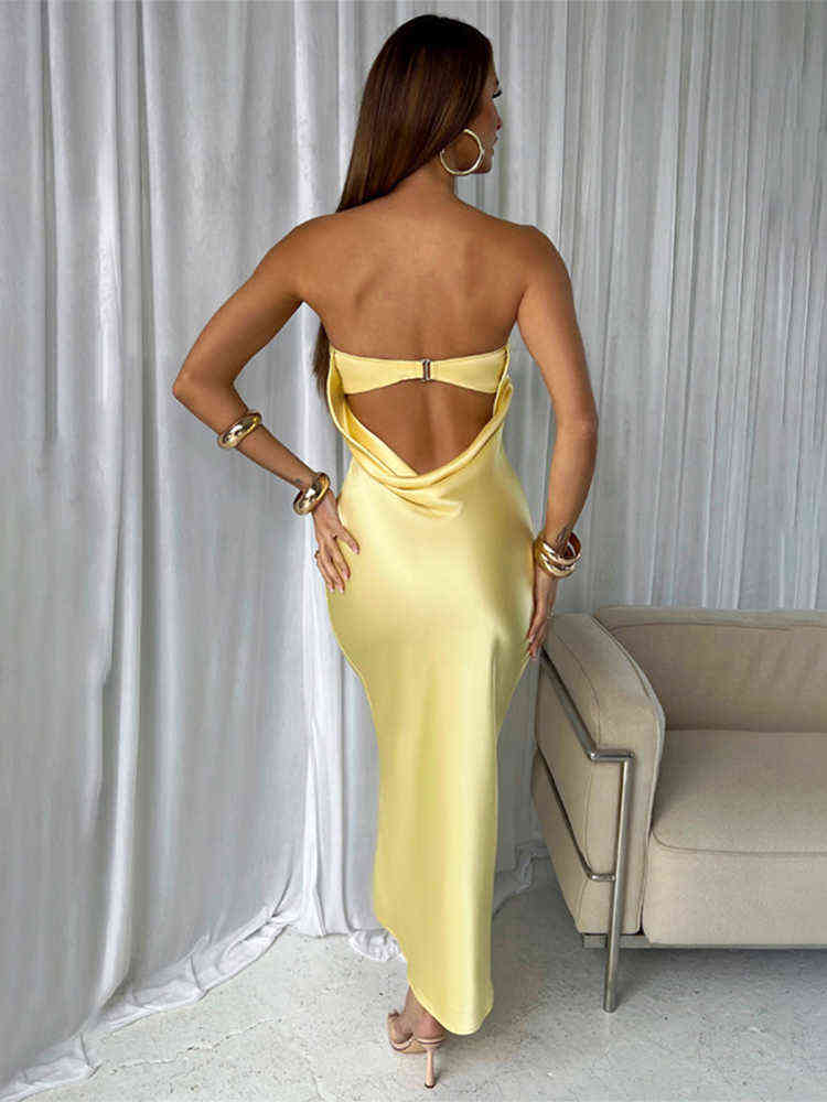 Woman Solid Backless Satin Tube Top Dress Sexy Tight Nightclub Hot Girl Clothes 2022 Summer Fashion Strapless Slim Dress T220816