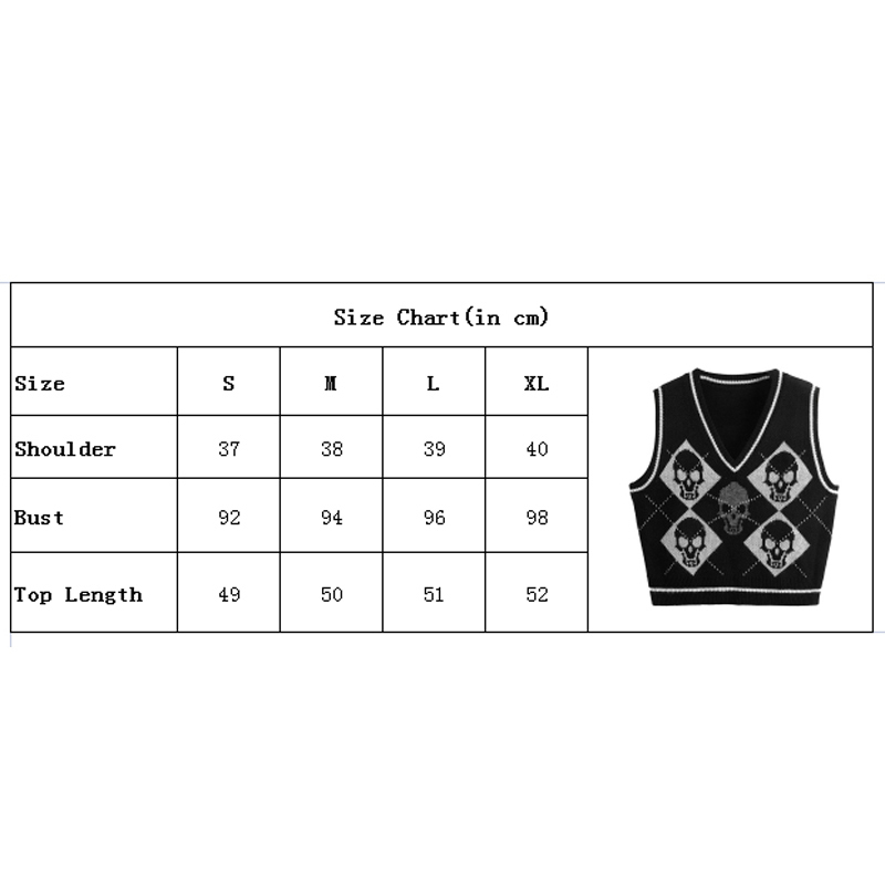 Y2K Gothic Knit Sweater Vest Skull Argyle Print Pattern Knitwear V-neck Pullover Fashion Jumper Top Women Halloween Streetwear 220818