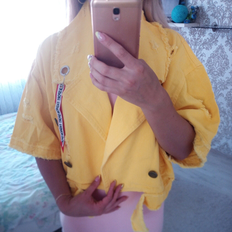 High Waist Short Spring Jacket Woman Windbreaker Clothes Autumn Loose Ripped Denim Female Jeans Streetwear Coat Clothing 220818