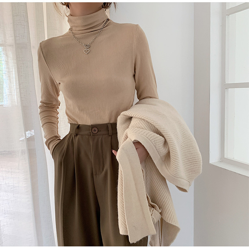 Spring Autumn Women Pullover Female Knitted Sweaters Solid Concise Turtleneck Elasticity Elegant Office Lady Casual Tops 220818