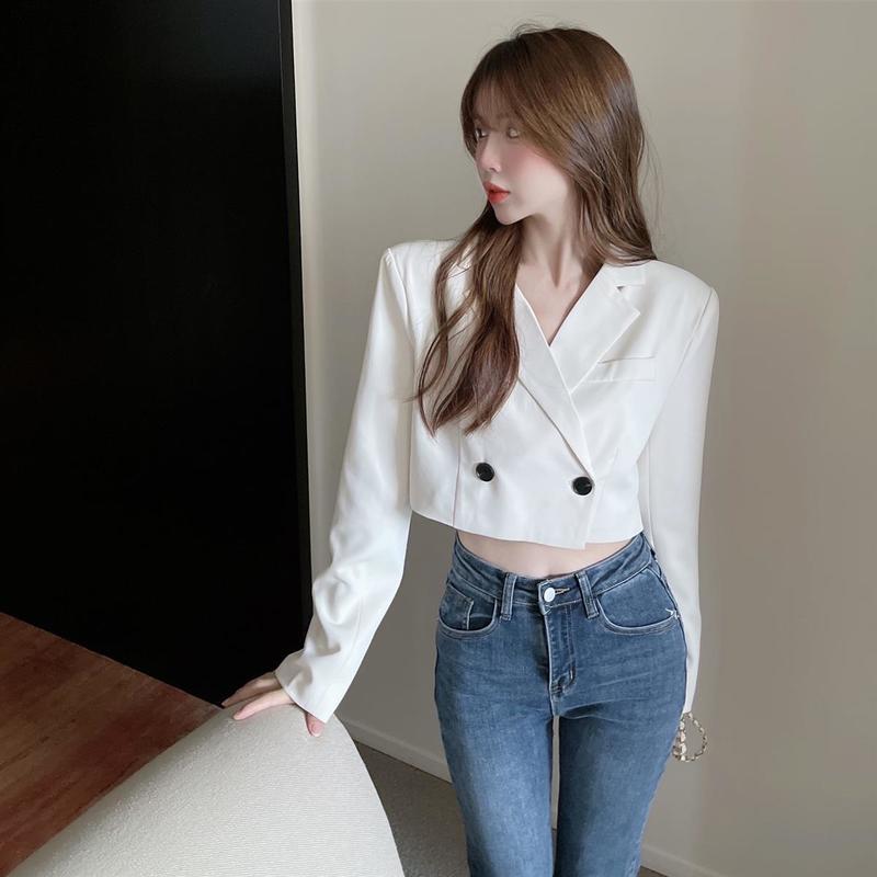 Cropped Blazers Women Spring Solid Office Lady Minimalist Classic Daily All match Elegant Vintage Leisure 4 Colors Feminino 220818