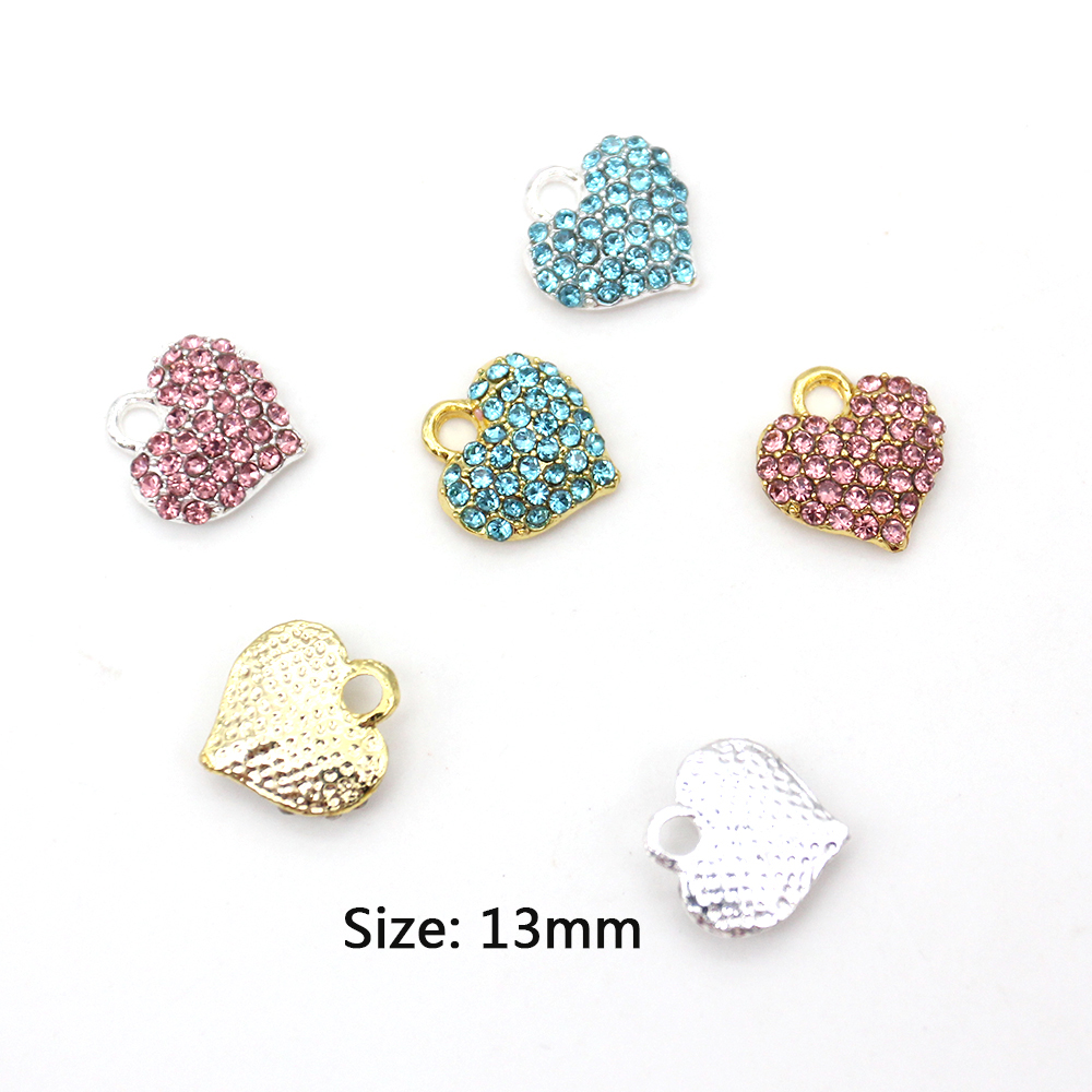 20pcs Cute Small Mix Color DIY Craft Charms For Kids Muslim Islamic Rhinestone Crystal Love Heart Shape Pendant Charm For Bracelet /Necklace Making Je