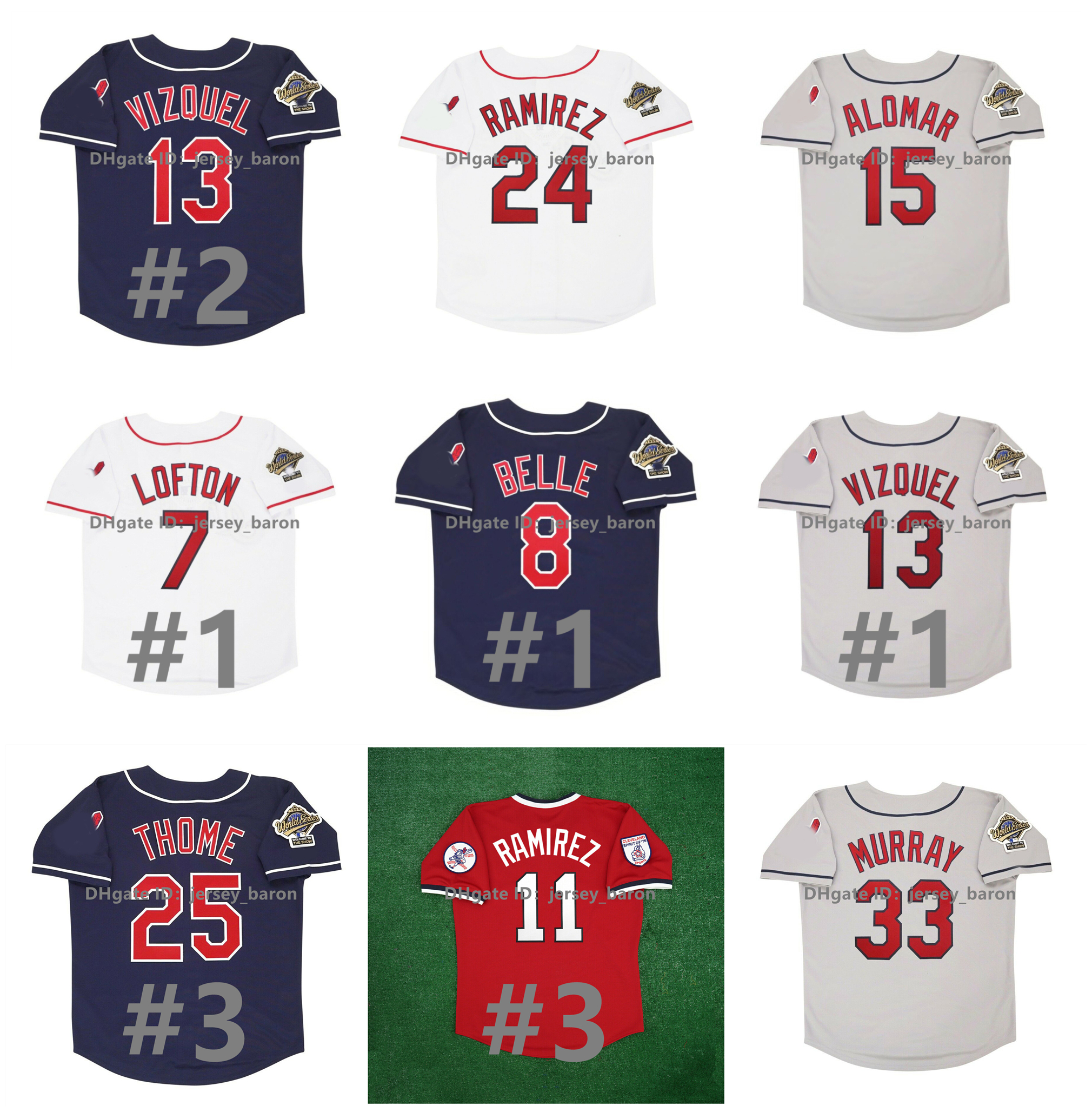 Albert Belle 1995 World Series Manny Ramirez Indians Baseball Jersey Jim Thome Kenny Lofton Omar Vizquel Sandy Alomar Bob Feller Eddie Murray Sabathia Jose Ramirez