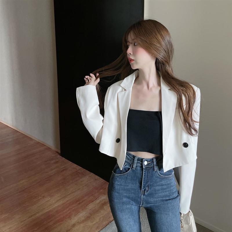 Cropped Blazers Women Spring Solid Office Lady Minimalist Classic Daily All match Elegant Vintage Leisure 4 Colors Feminino 220818