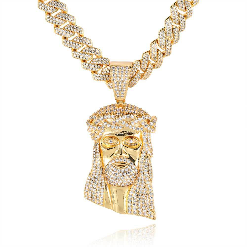 Hip Hop Jesus Face Pendants Necklace 18K Real Gold Plated Men Women Lover Religious Jewelry