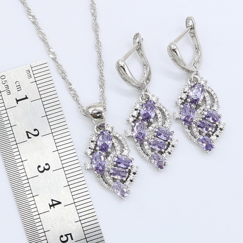 Dubai Jewelry Sets for Women Wedding Purple Amethyst Necklace Pendant Earrings Ring Bracelet Gift Box 220818