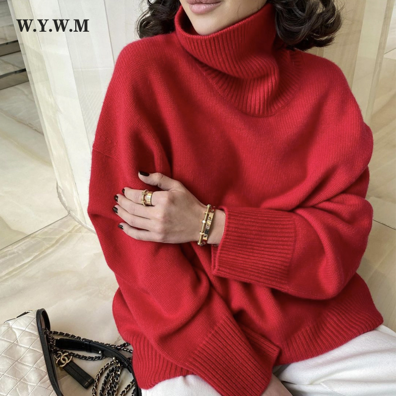 WYWM Cashmere Elegant Turtle Neck Women Sweater Soft Knitted Basic Pullovers O Neck Loose Warm Female Knitwear Jumper 220818