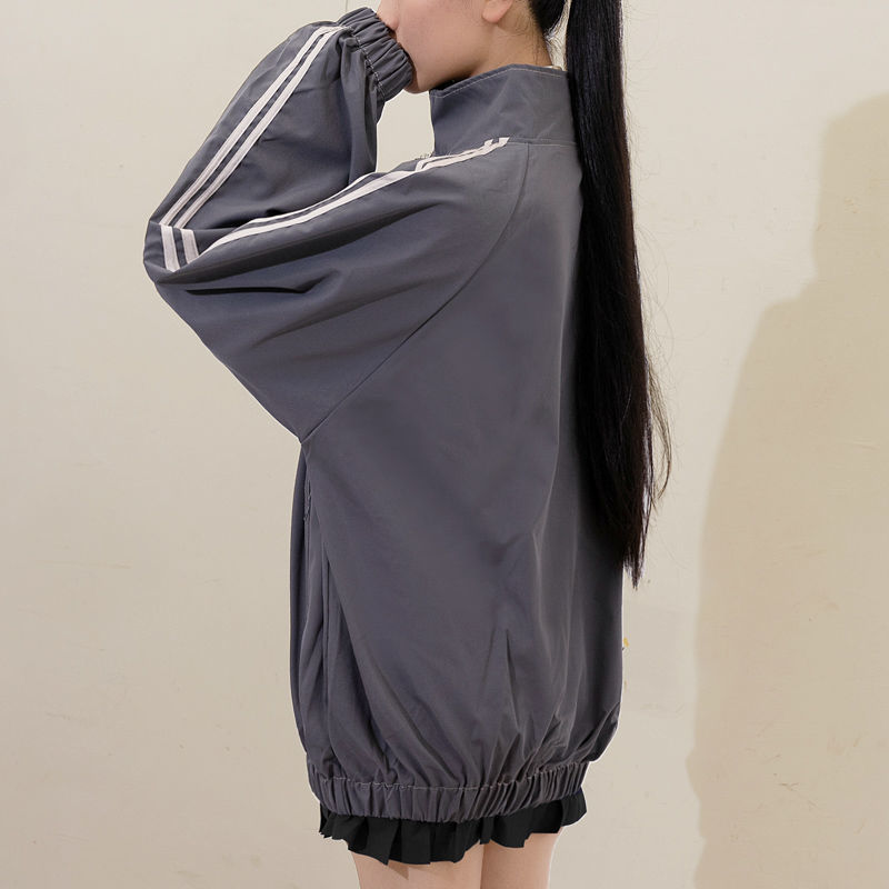 Jackets Women Striped All-match Females BF Harajuku Stand Collar Zipper-pocket Leisure Streetwear Wind-proof Outwears 220818