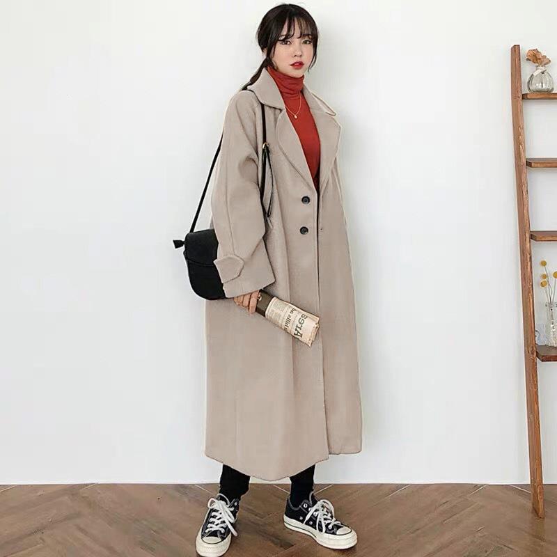Autumn and winter Korean woolen coat women s classic retro double breasted loose slim medium long 220819
