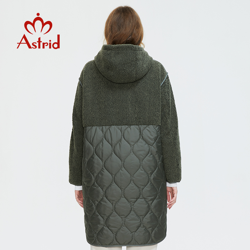 Astrid Women s autumn winter coat faux Fur tops Fashion stitching down jacket Hooded Oversize parkas Women AM 7542 220819