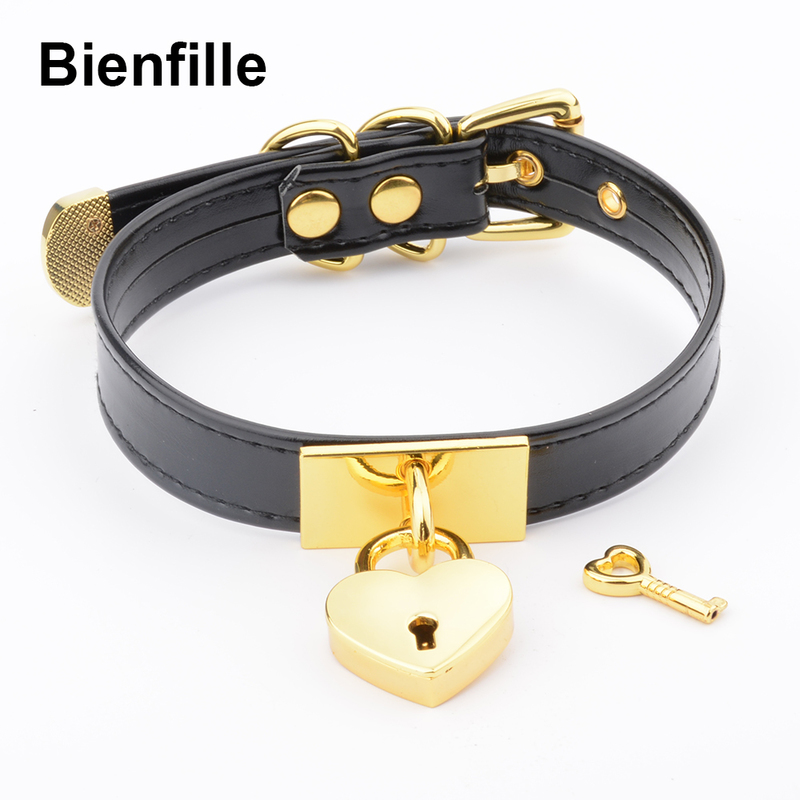 Fashion Wholesale Choker Womens Gold Metal Love Heart PadLock Collares Mens Necklace Gothic Punk Buckle BDSM Choker 220818