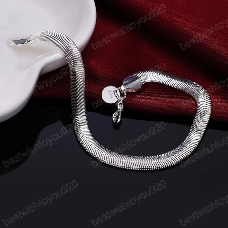 925 Sterling Silver 6mm Side Snake Chain Bracelet For Women Wedding Engagement Party Fashion Jewelry