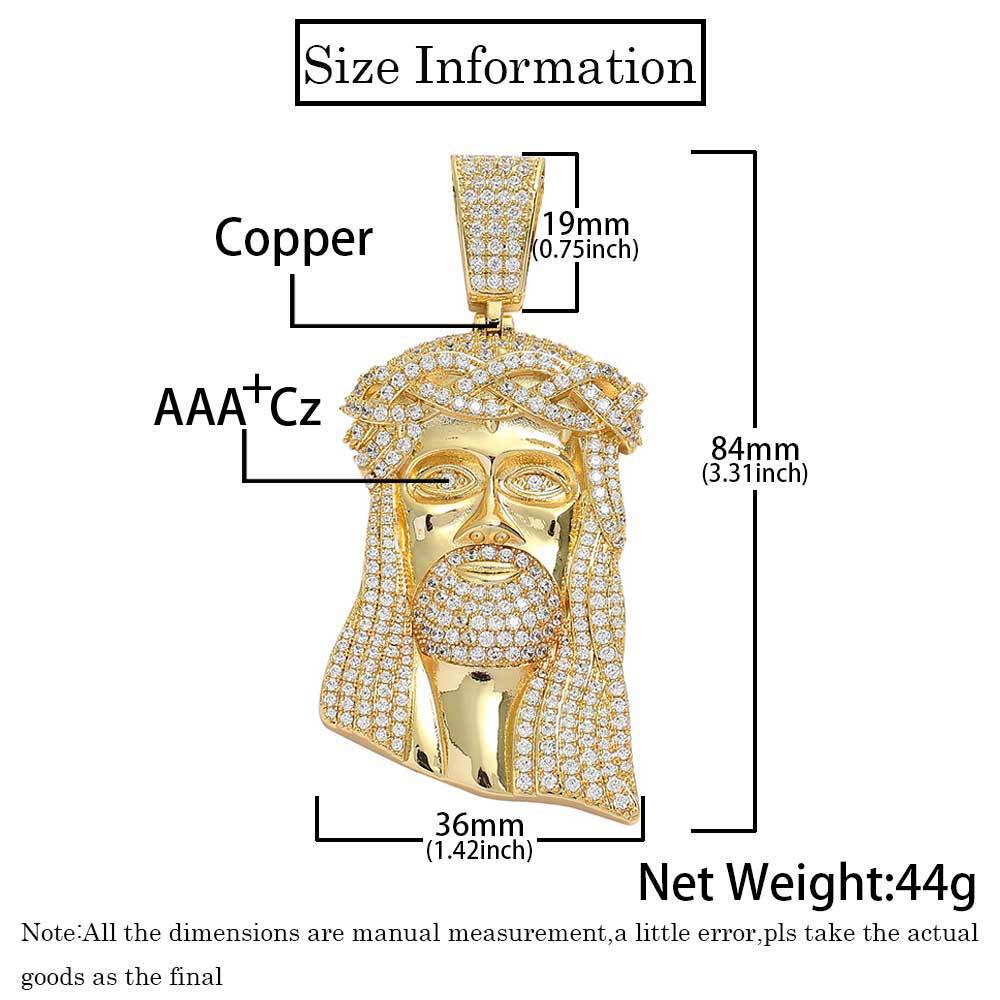 Hip Hop Jesus Face Pendants Necklace 18K Real Gold Plated Men Women Lover Religious Jewelry