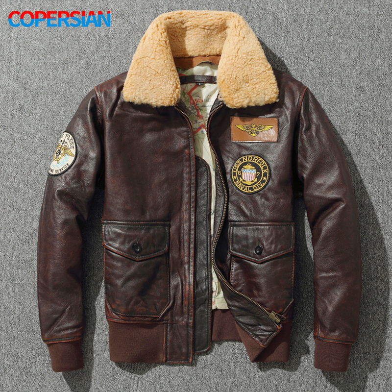 G1 Men s Thick Pilot Leather Jacket Vintage Brown Loose Coat Wool Collar Classical Military Bomber 100 Natural Cowhide 220818
G1 Men s Thick Pilot Leather Jacket Vintage Brown Loose Coat Wool Collar Classical Military Bomber 100 Natural Cowhide 220818
