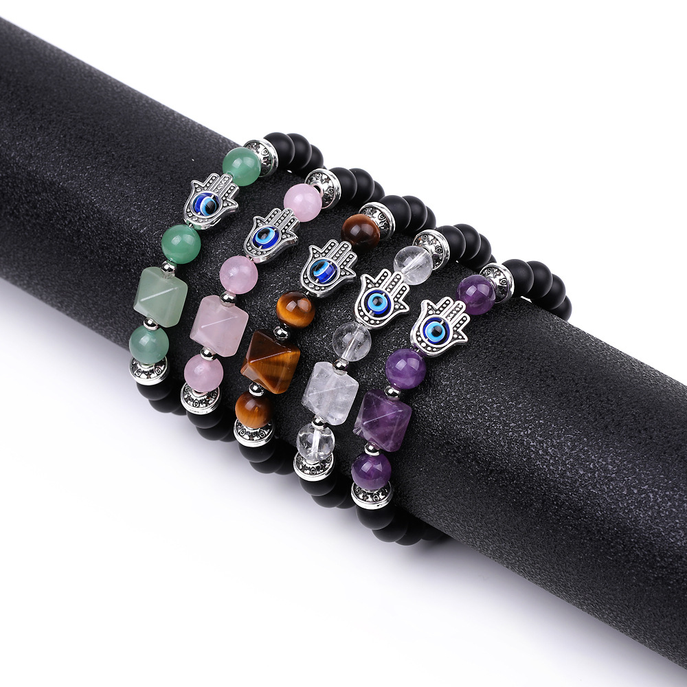 Reik Healing Natural Crystal Stone Turkish Evil Eye Hand Bracelet Amethyst Aventurine Tiger's Eye Bracelets