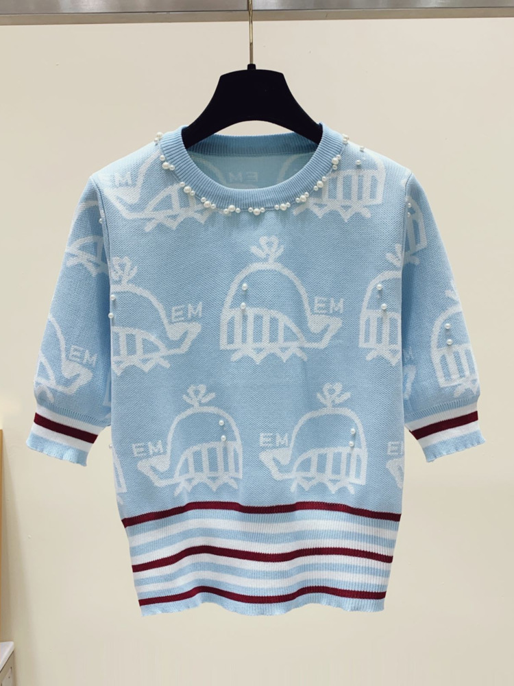 New Summer Short Sleeve Sweater Women 2022 Korean Fashion Knitted Top Beads O-neck Hit Color Stripe Pullover Knitwear, Pink
New Summer Short Sleeve Sweater Women 2022 Korean Fashion Knitted Top Beads O-neck Hit Color Stripe Pullover Knitwear, Pink