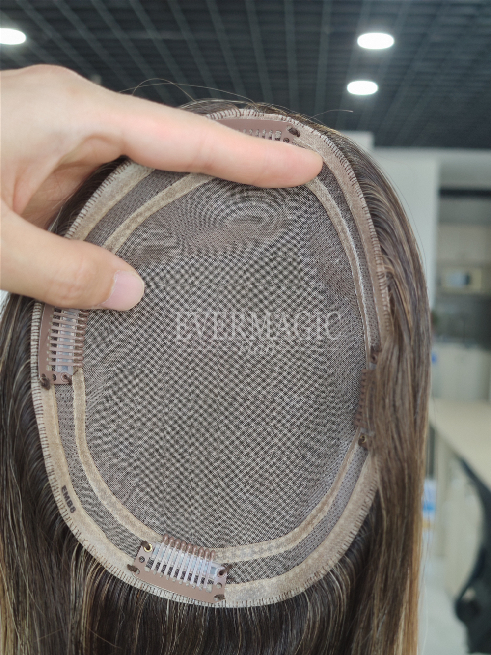 New Coming Stock Balayage Ombre Blonde Human Hair Toppers Mono With Around Base Clips In Pieces for Thinning Women