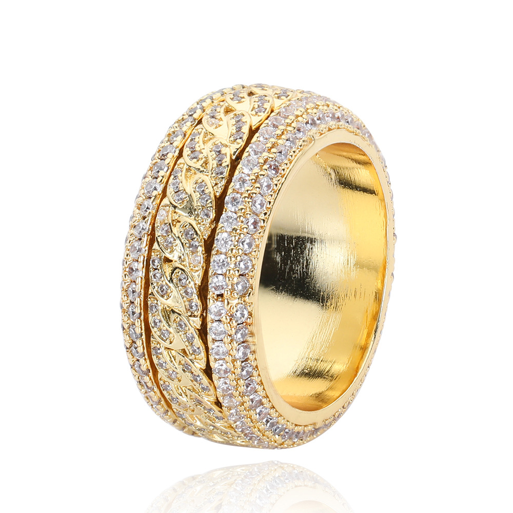 Bling Zircon Rotating Ring with Side Stones Rotatable Hip Hop Men's Cuban Circle Finger Jewelry