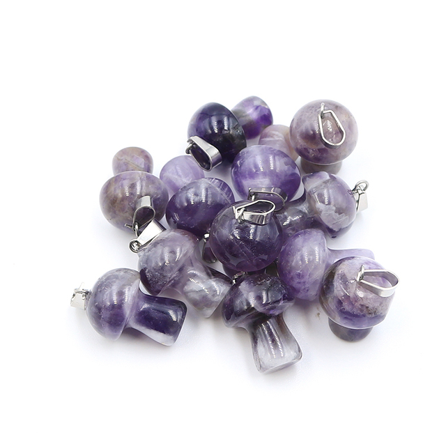 Natural Stone Carved 20mm Mushroom charms pink Quartz amethyst agate opal Crystal Tiger Eye Hand Pendant Charms For DIY Jewelry Making Necklace