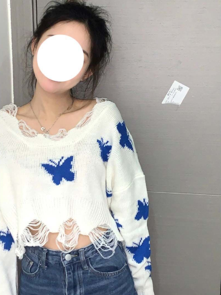 Deeptown Korean Fashion Graphic Knitted Sweater Woman Harajuku Sweet Oversized Cropped Tops Off Shoulder Casual Loose Jumper Y2K 220818